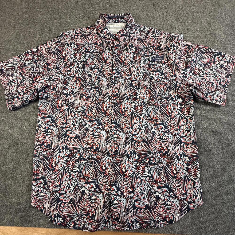 Columbia Super Tamiami Short Sleeve PFG Fishing Shirt Mens Medium Fish Pattern‎